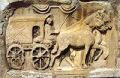 Relief paddy wagon with horse team, antique roman wall decoration