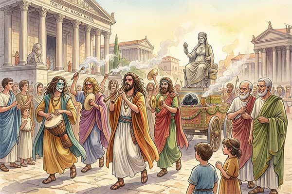 Kybele Magna Mater Göttin Phrygien tanzende Menschen Darstellung Ludi Megalenses