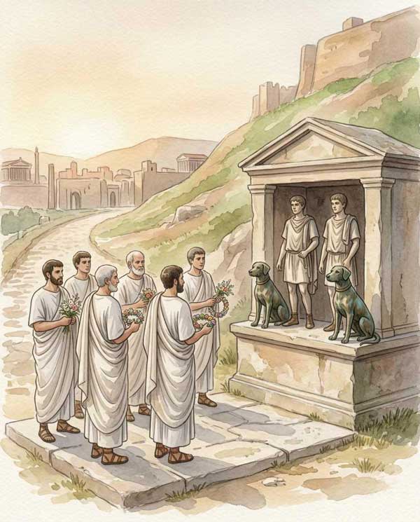 Schrein der Lares praestites mit den bronzenen Hunden an der Sacra Via