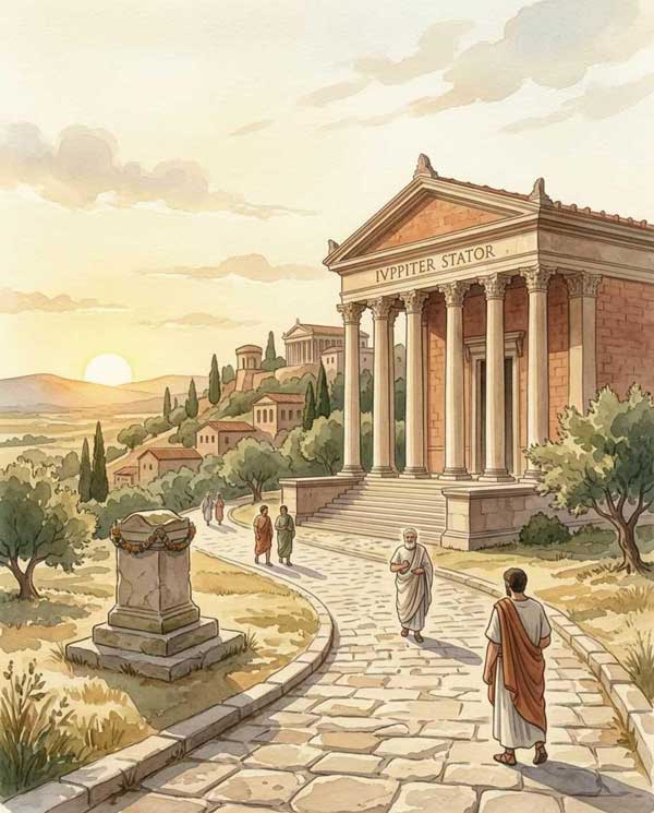 Tempel des Iuppiter Stator an der Sacra Via, wo Cicero gegen Catilina sprach