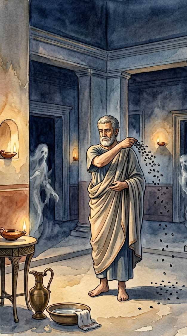 Römische Lemuria — pater familias bei nächtlichem Bohnenritual gegen die Lemuren