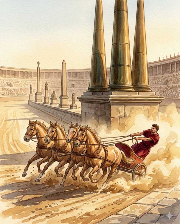 Wagenrennen im Circus Maximus: Quadrigen bei den Ludi Romani